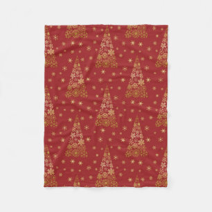 Rot und Gold Eleganter Weihnachtsbaum Fleecedecke