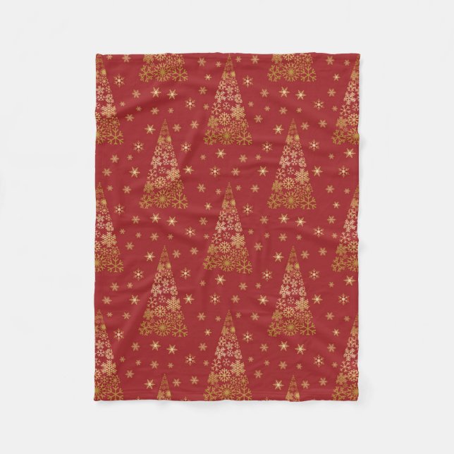 Rot und Gold Eleganter Weihnachtsbaum Fleecedecke (Vorderseite)