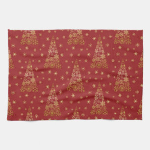 Rot und Gold Eleganter Weihnachtsbaum Geschirrtuch