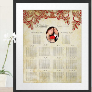 Rot und Gold Euer Hochzeits-Sitzplan Foto Poster
