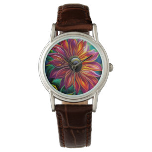 Rot und Gold filigrane Sonnenblume Armbanduhr