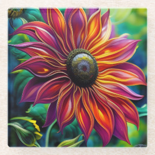 Rot und Gold filigrane Sonnenblume Glasuntersetzer