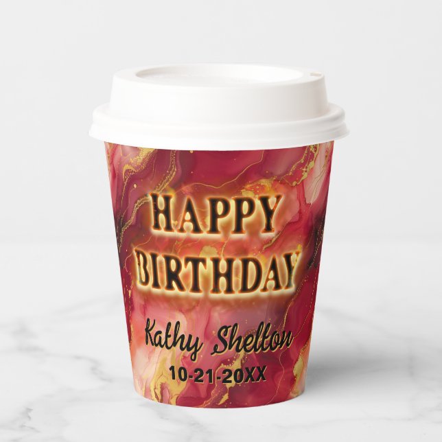 Rot und Gold-Flammen Pappbecher (Vorderseite)