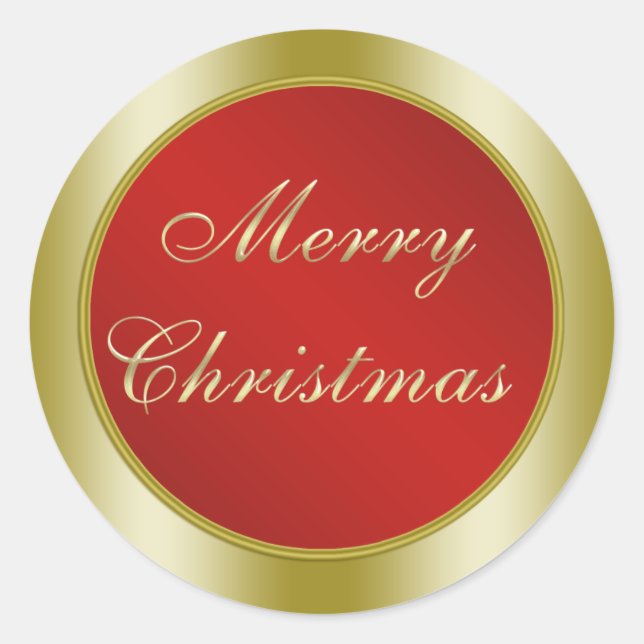 Rot und Gold Frohe Weihnachten Runder Aufkleber (Vorderseite)