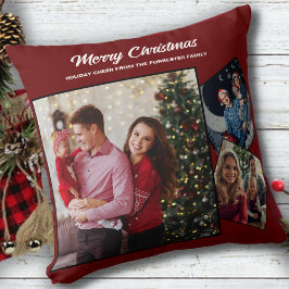 Rot und Gold Frohe Weihnachtsfamilie 3 Foto Kissen