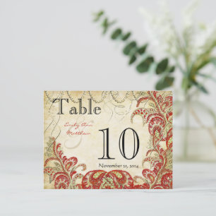 Rot und Gold Gatsby Paisley Pfau Tischnummer