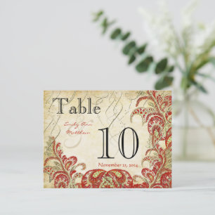 Rot und Gold Gatsby Paisley Pfau Tischnummer