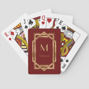Rot und Gold geometrisch Monogramm und Name Spielkarten