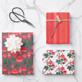Rot und Gold gestreift Weihnachtsmuster Geschenkpapier Set