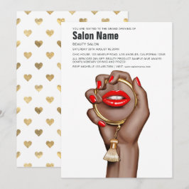 Rot und Gold Glam Chic Beauty Salon Eröffnung Einladung