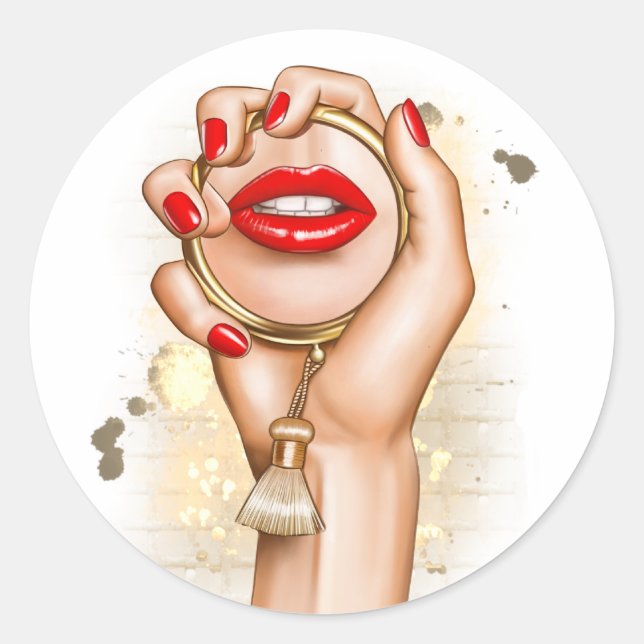 Rot und Gold Glam Chic Runder Aufkleber (Vorderseite)