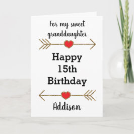 Rot und Gold Glitzer 15. Geburtstag Karte