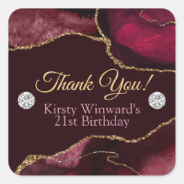 Rot und Gold Glitzer Agate Birthday Party Quadratischer Aufkleber