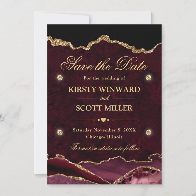 Rot und Gold-Glitzer-Marmor Save the Date (Vorderseite)