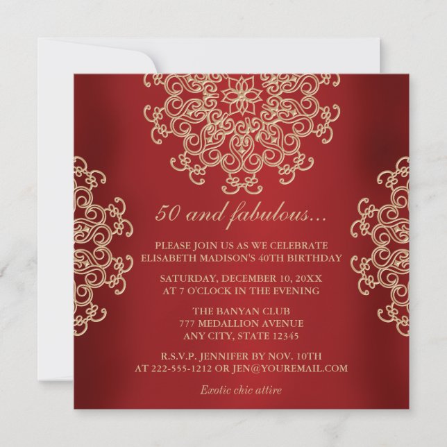 ROT UND GOLD INDIAN INSPIRIERTER GEBURTSTAG EINLADUNG (Vorderseite)