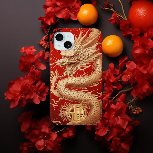 Rot und Gold Jahr des Dragon Power Emblems Case-Mate iPhone Hülle (Stunning Chinese Lunar New Year of the Dragon iPhone 15 Case)