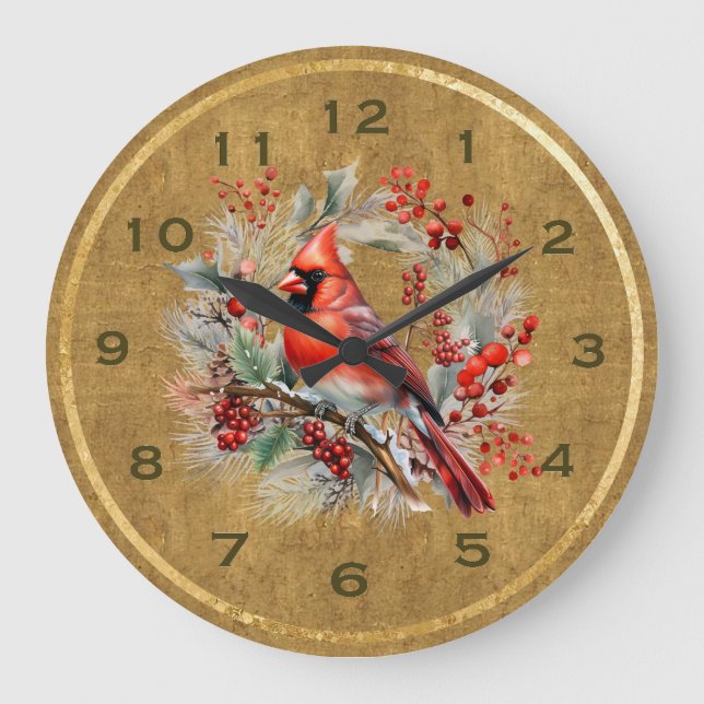 Rot- und Gold-Kardinal-Uhr Große Wanduhr (Vorderseite)
