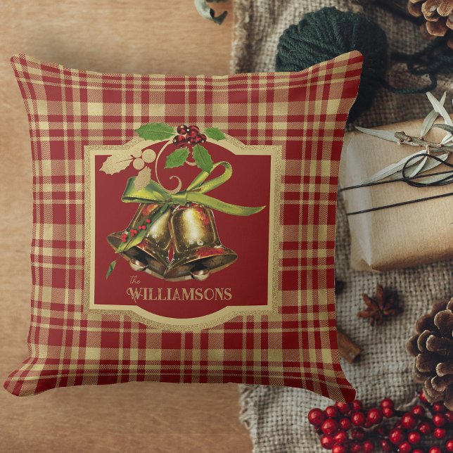 Rot und Gold Kariert frohe Weihnachtscouch Kissen (Christmas pillows, Personalized Christmas throw pillows for holiday decor)