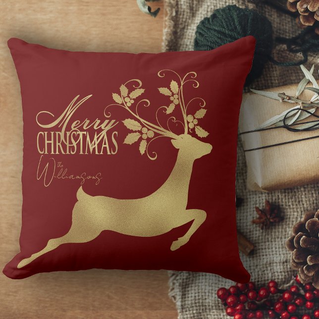 Rot und Gold Kariert frohe Weihnachtscouch Kissen (Cristmas pillows, retro Christmas personalized throw pillows holiday decor for living room)