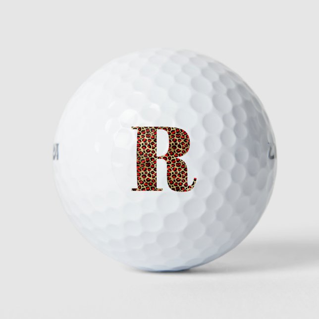 Rot und Gold Leopard Glam Monogram R Golfball (Vorderseite)