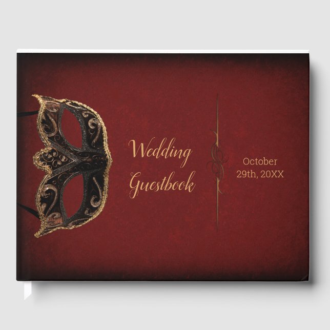 Rot und Gold Masquerade Hochzeit Gästebuch (Vorderseite)