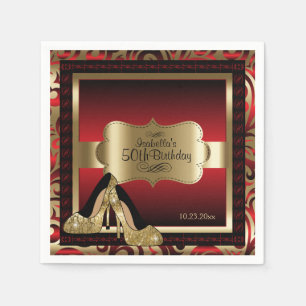 Rot und Gold metallisch - 50. Text des Serviette