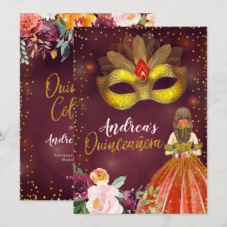 Rot und Gold mexikanische Prinzessin Quinceañera z Einladung