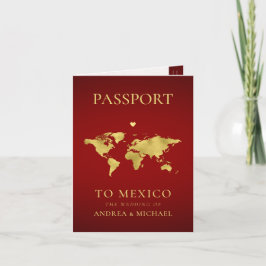 Rot- und Gold-Passport-Hochzeit in Urlaubsort Einladung