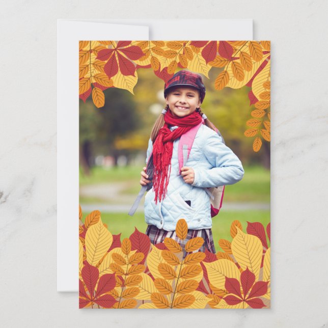 Rot und Gold Rustic Blätter Foto Einladung (Vorderseite)