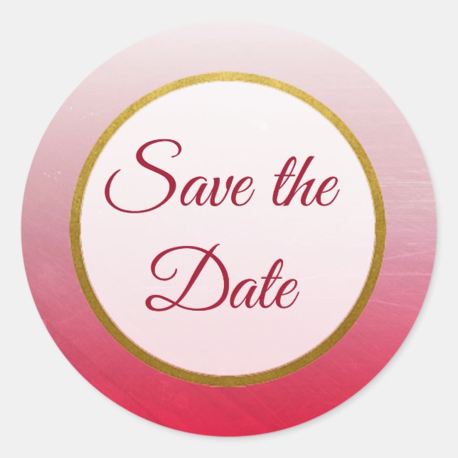 Rot und Gold Save the Date Hochzeitskleber Runder Aufkleber (Vorderseite)