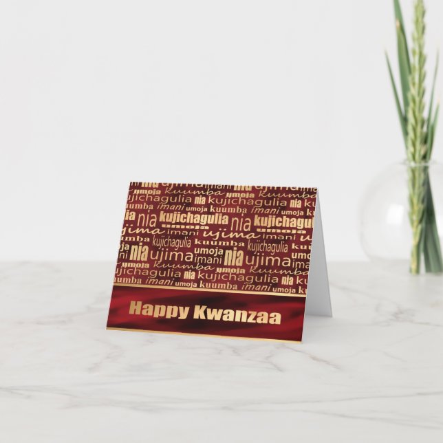 Rot und Gold "Sieben Grundsätze" Kwanzaa Karte (Vorderseite)