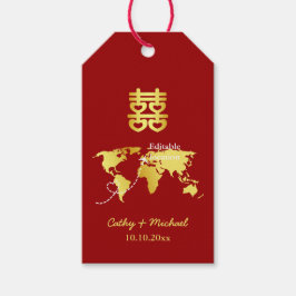 Rot und Gold Weltkarte Ziel chinesische Hochzeit Geschenkanhänger