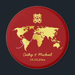 Rot und Gold Weltkarte Ziel chinesische Hochzeit Magnet<br><div class="desc">Realisieren Sie Ihre Trauzeit mit einer orientalischen Touch! Sie können das Design anpassen, indem Sie Ihre Namen und Hochzeitstermin etc. hinzufügen. Sie sind auch herzlich eingeladen, mich für jedes besondere Design, das für Sie einzigartig ist, anzusprechen. Das doppelte Glückssymbol und die roten Dekorationen sind das Muss für Paare, die ihre...</div>