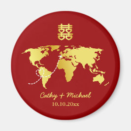 Rot und Gold Weltkarte Ziel chinesische Hochzeit Magnet