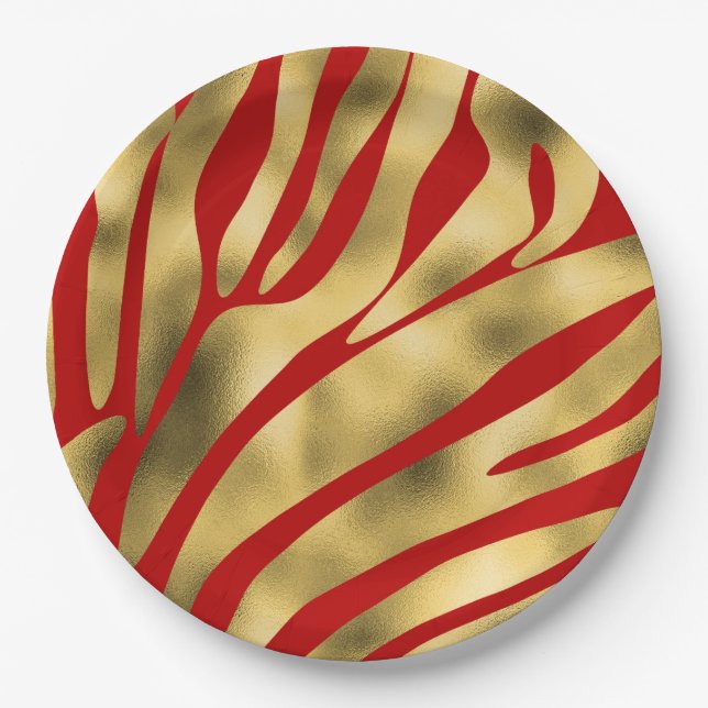 Rot und Gold Zebra Festive Pappteller (Vorderseite)