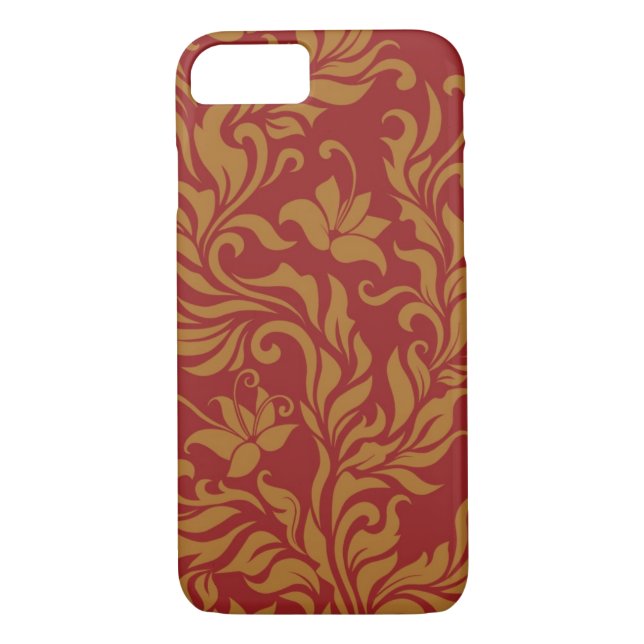 Rot und Goldblumenmuster Case-Mate iPhone Hülle (Rückseite)