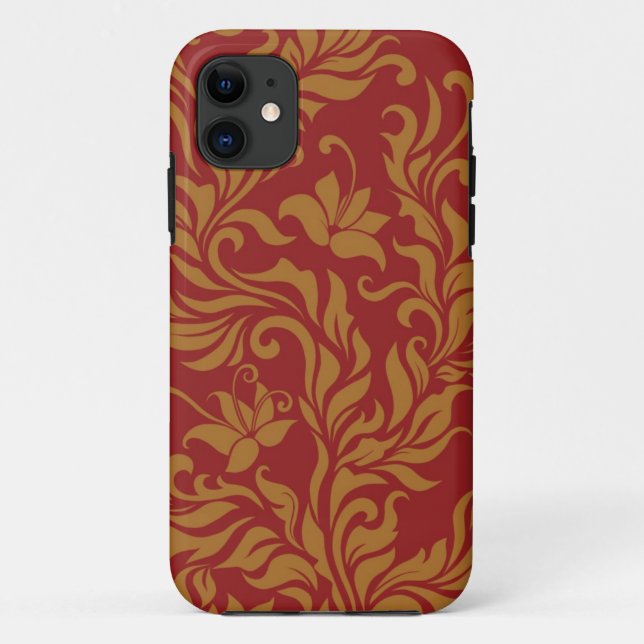 Rot und Goldblumenmuster Case-Mate iPhone Hülle (Rückseite)
