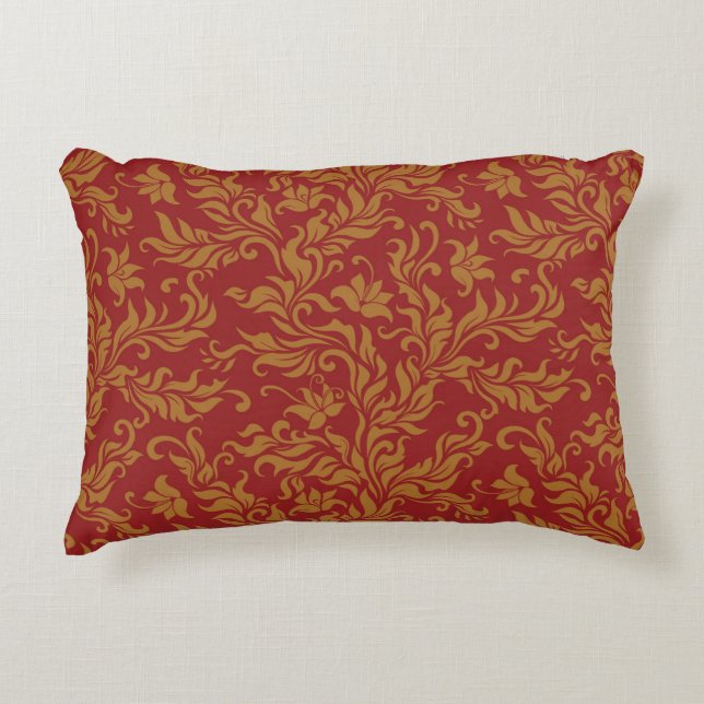 Rot und Goldblumenmuster Dekokissen (Vorderseite)