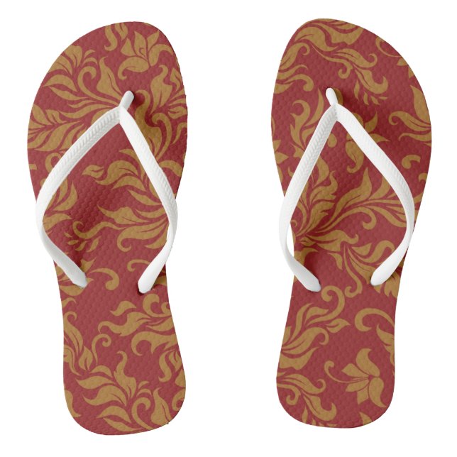 Rot und Goldblumenmuster Flip Flops (Fußbett)