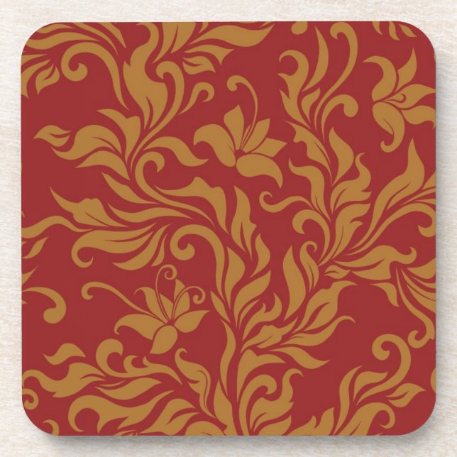 Rot und Goldblumenmuster Untersetzer (Vorderseite)