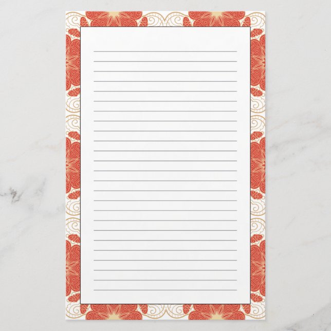 Rot und Goldblumenspitze-Muster Briefpapier (Vorderseite)