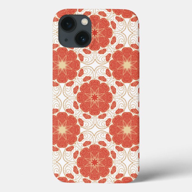 Rot und Goldblumenspitze-Muster Case-Mate iPhone Hülle (Rückseite)
