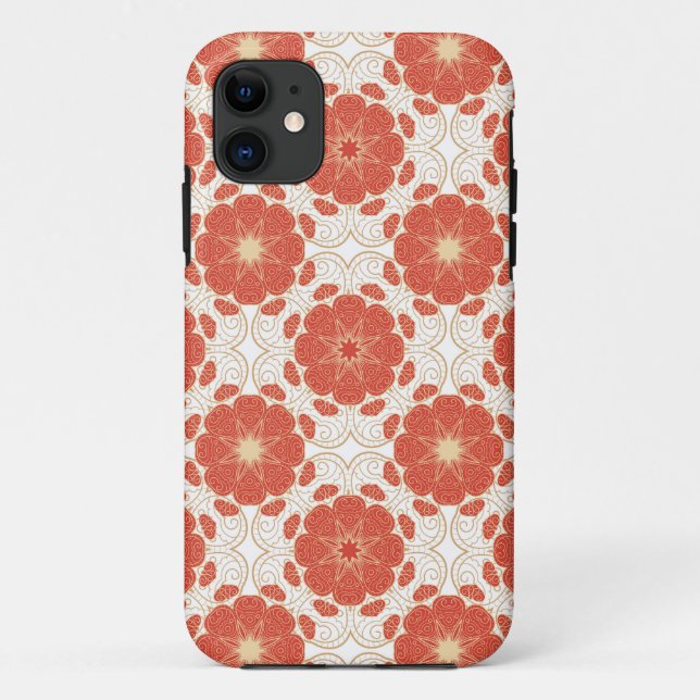 Rot und Goldblumenspitze-Muster Case-Mate iPhone Hülle (Rückseite)
