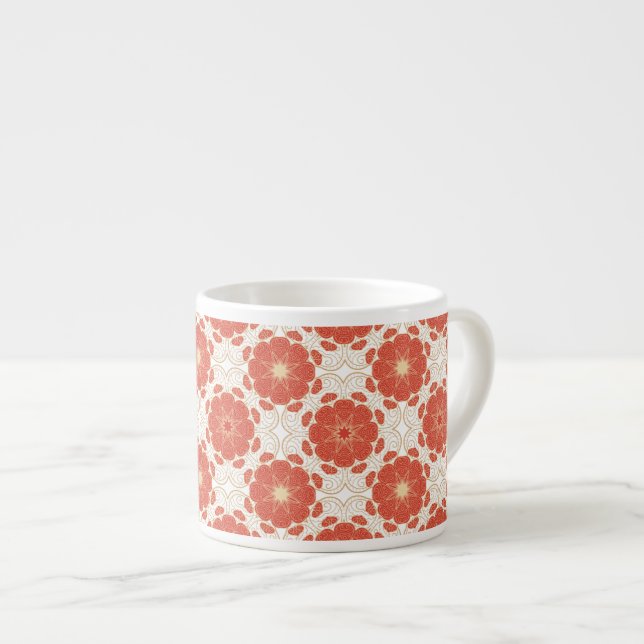 Rot und Goldblumenspitze-Muster Espressotasse (Vorderseite Rechts)