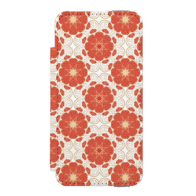 Rot und Goldblumenspitze-Muster Incipio iPhone Geldbeutel-Hülle (Folio Vorderseite)