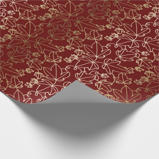 Rot und Goldefeu-Blatt-Blumenmuster Geschenkpapier (Ecke)