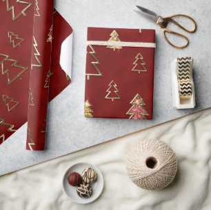 Rot- und goldfarbene Weihnachtsbäume aus Metallimi Geschenkpapier