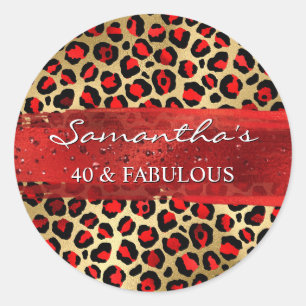 Rot- und Goldfolie Leopard 40 & Fabelhaft Runder Aufkleber