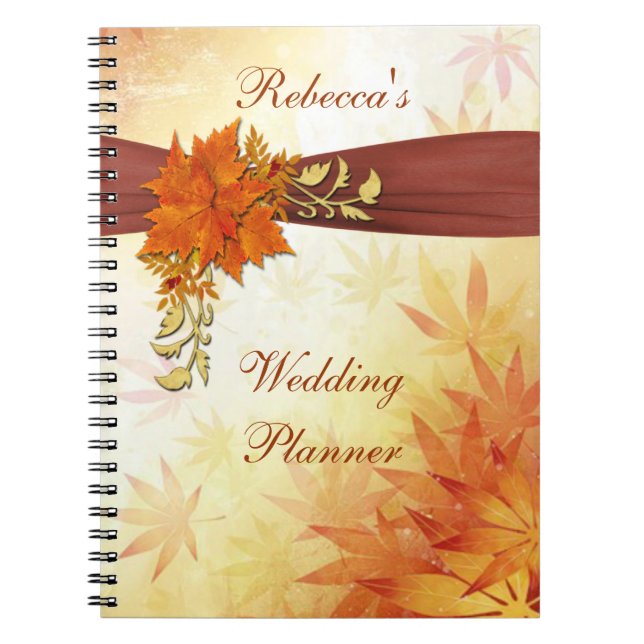 Rot und Goldherbst-Blätter, das Planer Wedding ist Notizblock (Vorderseite)