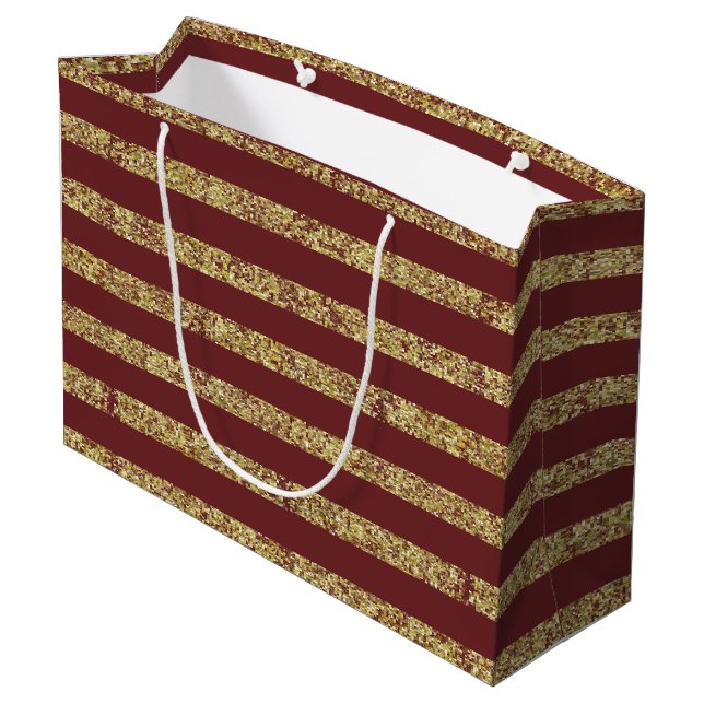 Rot und GoldImitat-Glitzer Große Geschenktüte (Rückseite Schrägansicht)